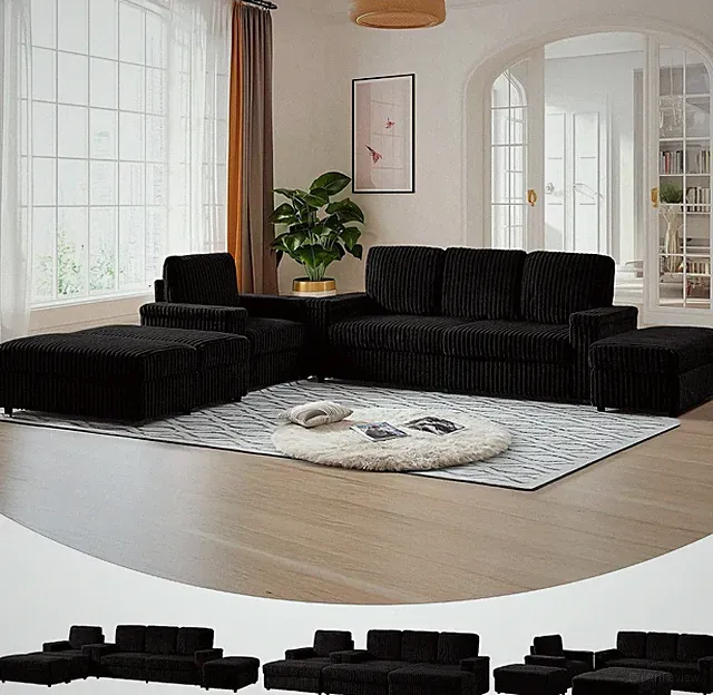 127" Modular L Shaped Sofa Couch, Modern Comfy Corduroy Couch Convertible Sectio