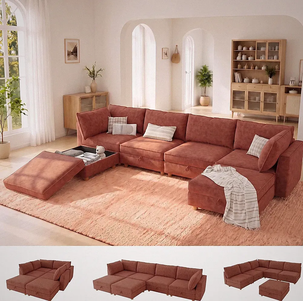 127'' Modular Sectional Sofa,Fsc Certified Chenille Couch,6 Seater Sectional Sof