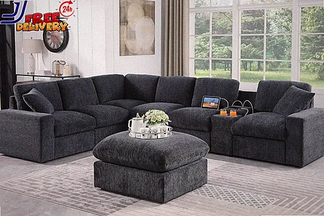127" Modular Sectional Sofa,Modern Oversized Cloud Couch with Cup Holder&USB Por