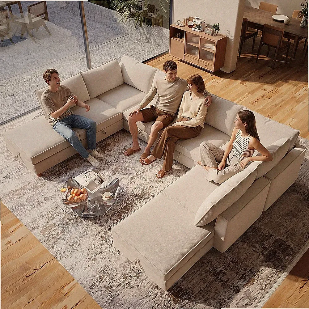 128" 8 Seat U Shaped Oversized Sectional Sleeper Sofa Modular Sectional Sofa wit