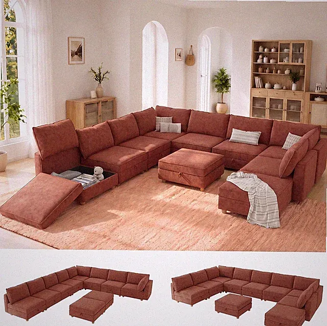 128'' Modular Sectional Sofa,Fsc Certified Chenille Couch,10 Seater Sectional So