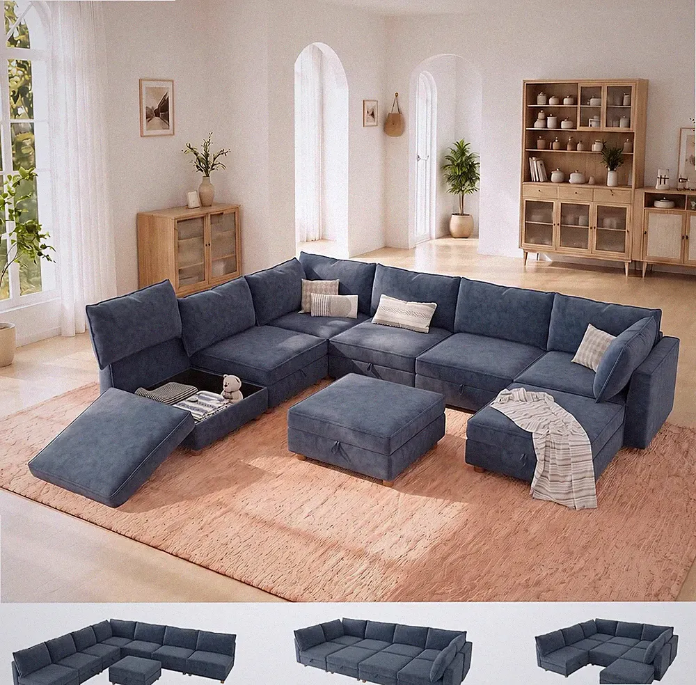 128'' Modular Sectional Sofa,Fsc Certified Chenille Couch,8 Seater Sectional Sof