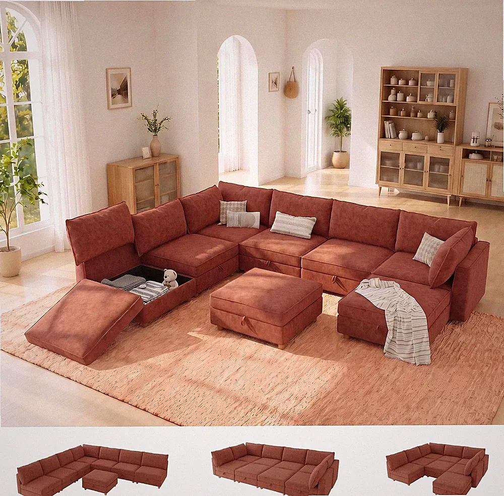 128'' Modular Sectional Sofa,Fsc Certified Chenille Couch,8 Seater Sectional Sof