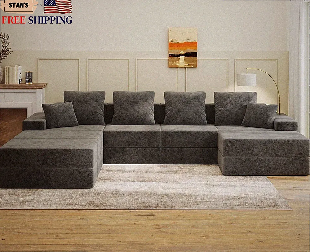 128" U-Shaped Cloud Sectional Couch for Living Room Cloud Boneless Couch-No NEW