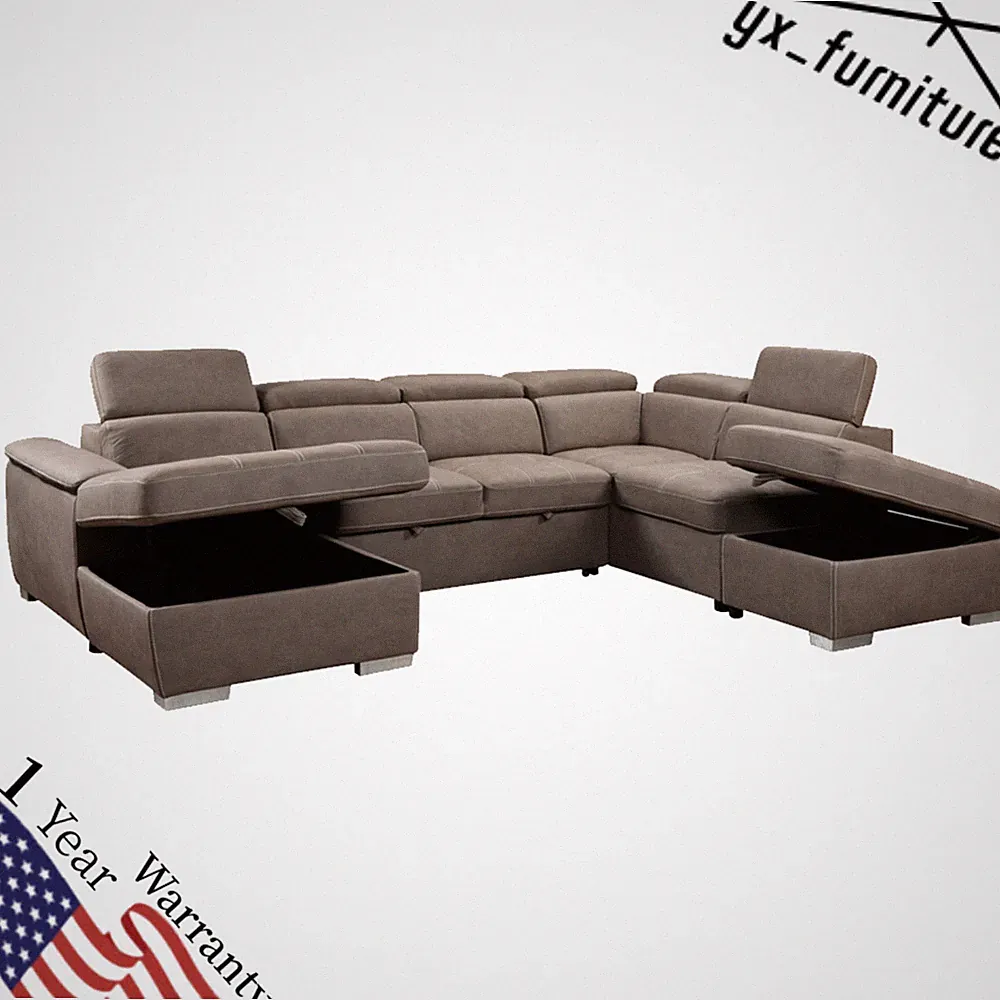 128" U Shaped Sofa Reversible Modular 7 Seater w/ Ottomans & Adjustable Headrest