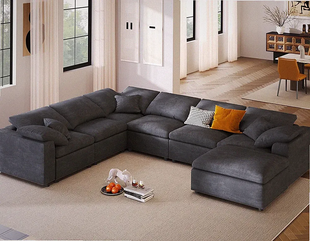 129.3" Oversized Sectional Sofa with Ottoman, 7 Seater Large Sectional Sofa for