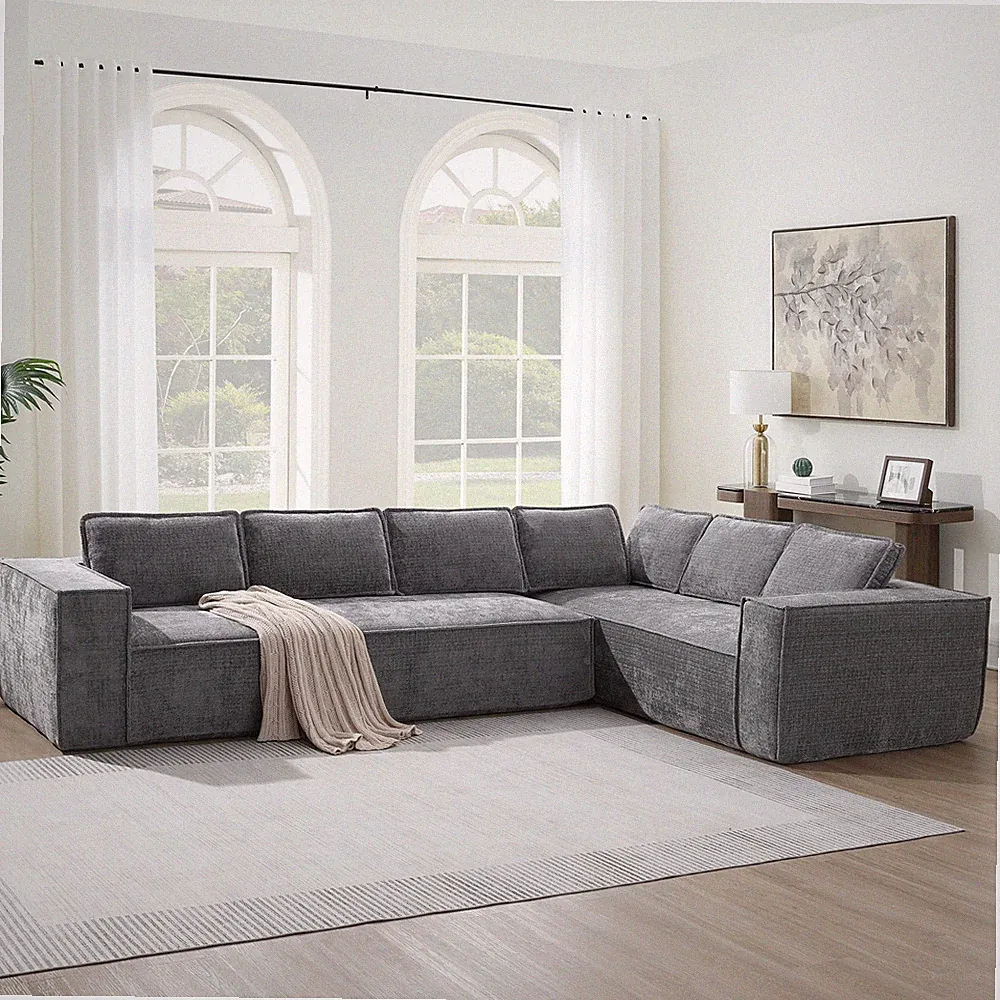 129.5" Minimalist Style Modular Sectional Sofa,6 Seat Wrinkle-resistant Chenille