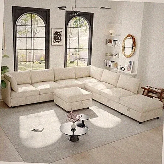 129-Inch Oversized 8 Seat Modular Cloud Sofa Deep Seat Beige(l-shaped+ottomans)