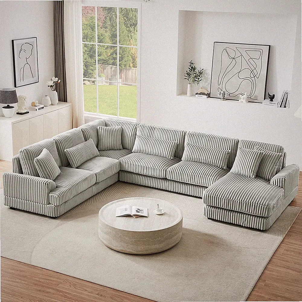 129" Oversized U-Shaped Sectional Sofa with Chaise Lounge, Grey