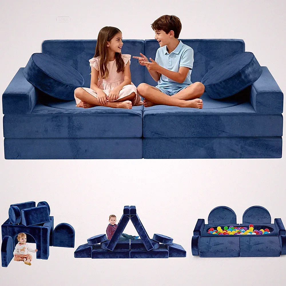 12pcs Modular Play Couch - CPC Certified Convertible Sectional Sofa, Washable...