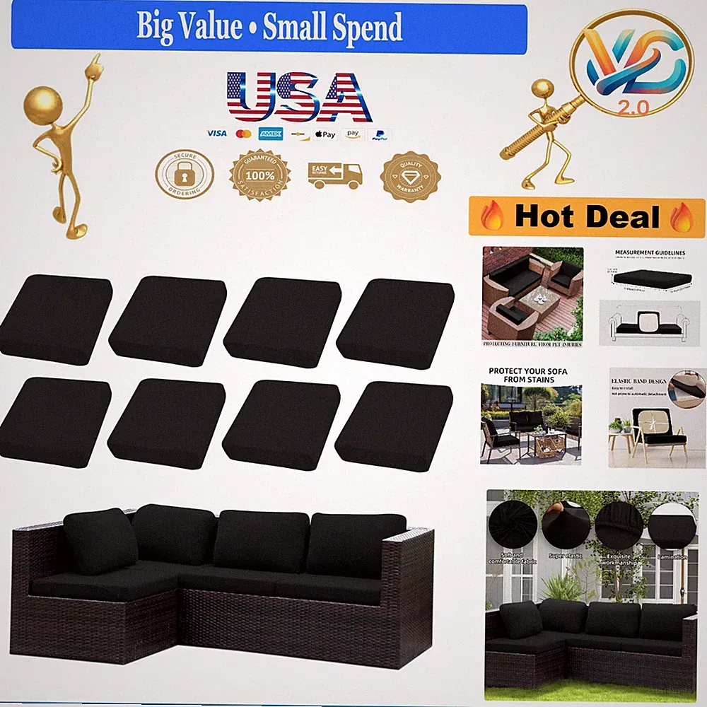 12Pcs Outdoor Cushion Cover Set for Patio Furniture Black Water-Resistant