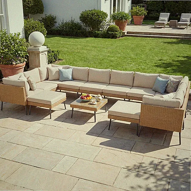 13-Piece High-Leg Beige Rattan Sofa Set 2 Corner+4 Armless+2 Ottoman
