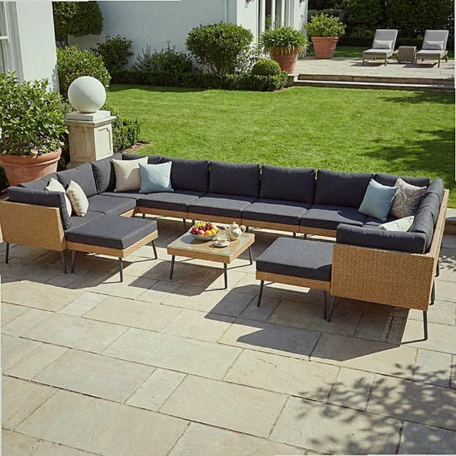 13-Piece High-Leg Black Rattan Sofa Set 2 Corner+4 Armless+2 Ottoman