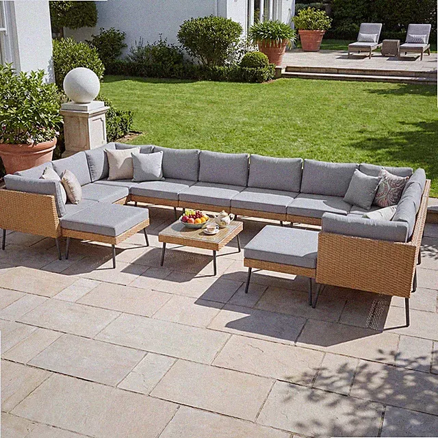 13-Piece High-Leg Light Gray Rattan Sofa Set 2 Corner+4 Armless+2 Ottoman