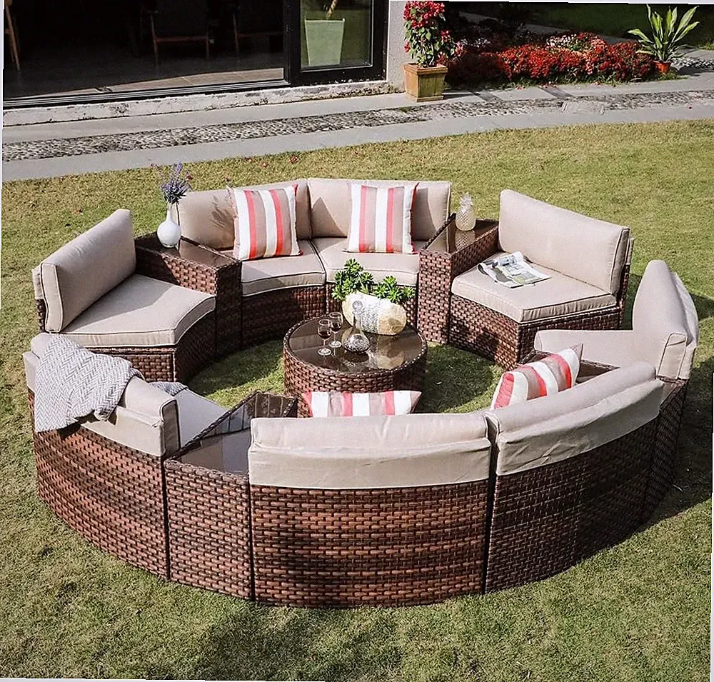 13-Piece Outdoor round Wicker Patio Sofa Set Circular Sectional Set | Half-Moon
