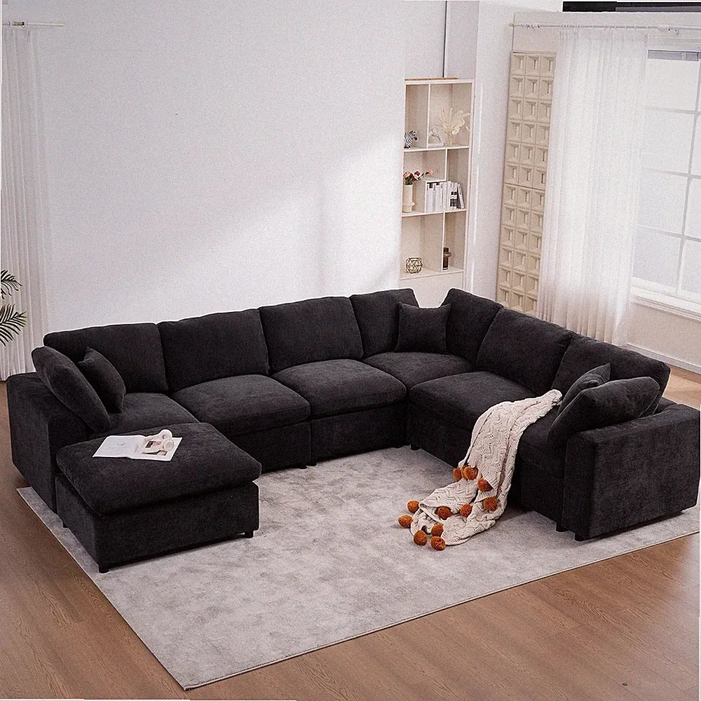 130.3" Oversized Modular Sectional Cloud Sofa Couch, Black