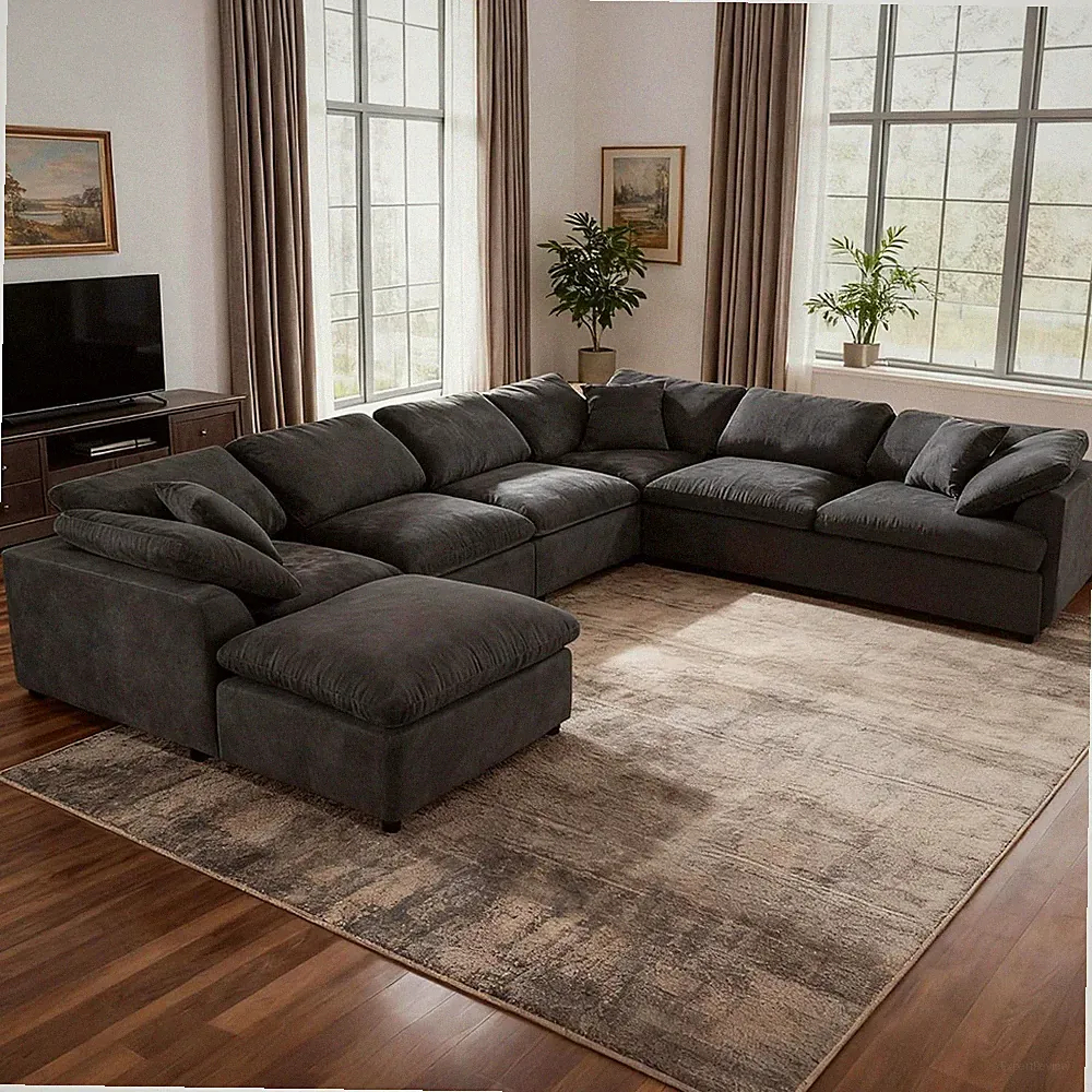 130.3" Oversized Modular Sectional Cloud Sofa Couch, Dark Grey
