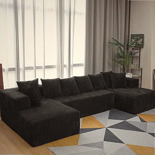 130" Boneless Couch,Sectional Cloud Sofa Couch, Corduroy Sofa for Living Room