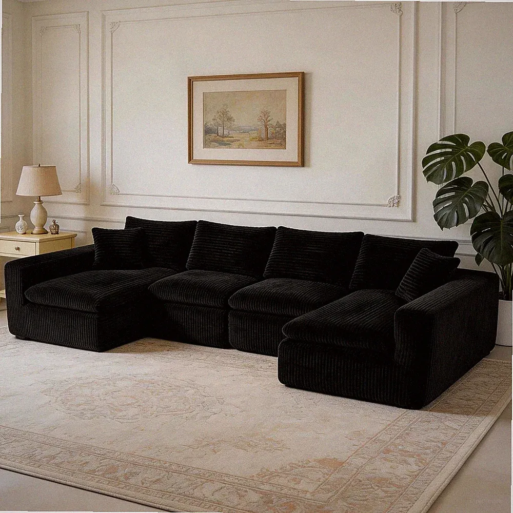 130 Inch Boneless Modular Sectional Sofa, Oversized Corduroy Couch
