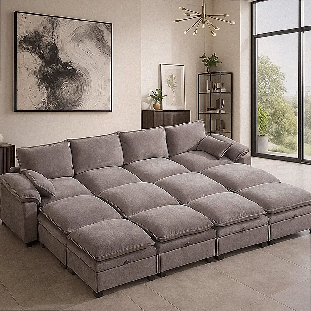 130" Modular Sectional Sofa with Storage, Premium Chenille Cloud Couch with Mova