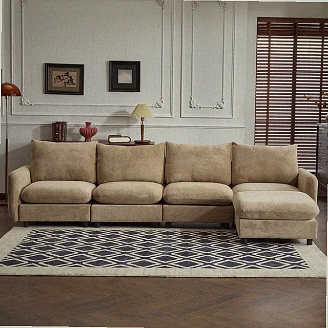 130" Oversize Velvet L-Sectional Sofa w/ Ottoman - Camel