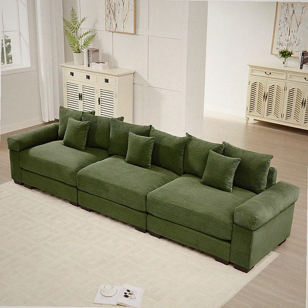 130" Oversized Cloud Modular Sectional Couch,Premium Corduroy 3-Seater Sofa Extr