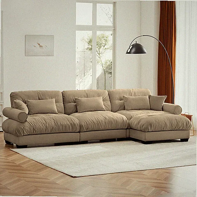 130" Sectional Sofa Oversized Modular Velvet L-Shaped Couch w/ Chaise Ottoman