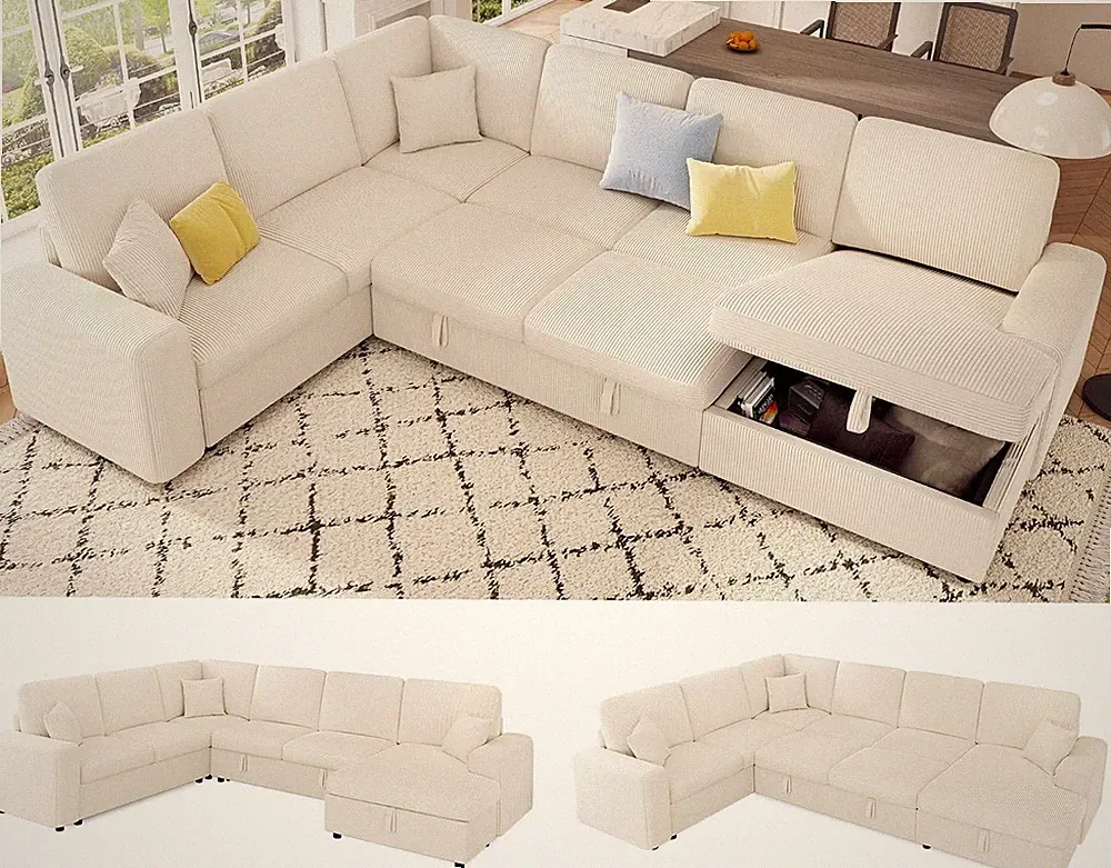 130" Sofa Bed, Sectional Sleeper Sofa, Pull Out Couch with Storage | Storage Cha