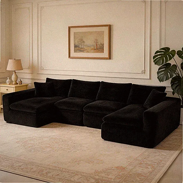 130" U Shaped Boneless Sofa, Sectional Cloud Couch, Upholstered Corduroy Section