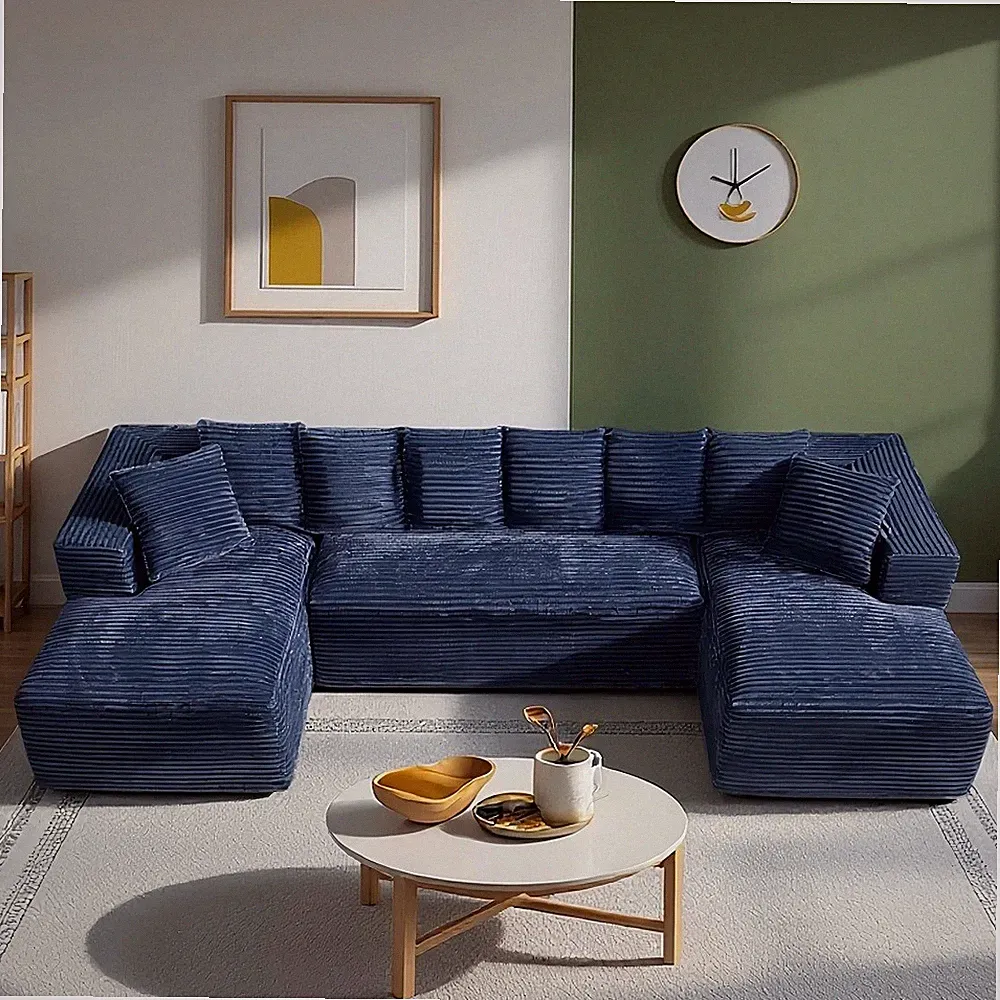 130" U Shaped Deep Seat Modular Sectional Sofa Cloud Couch with Chaise Lounge