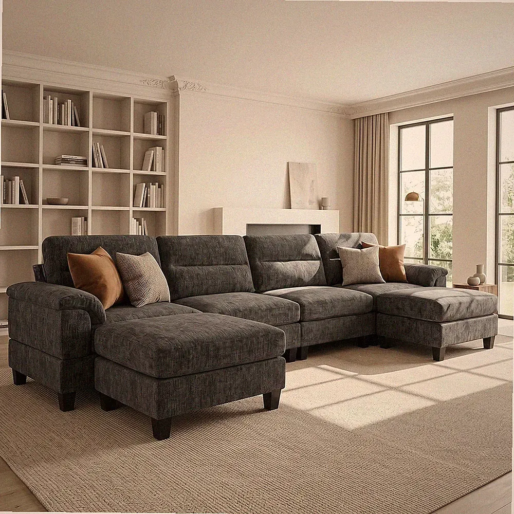 130" U-Shaped Modular Cloud Couch, Sectional Couches for Living Room