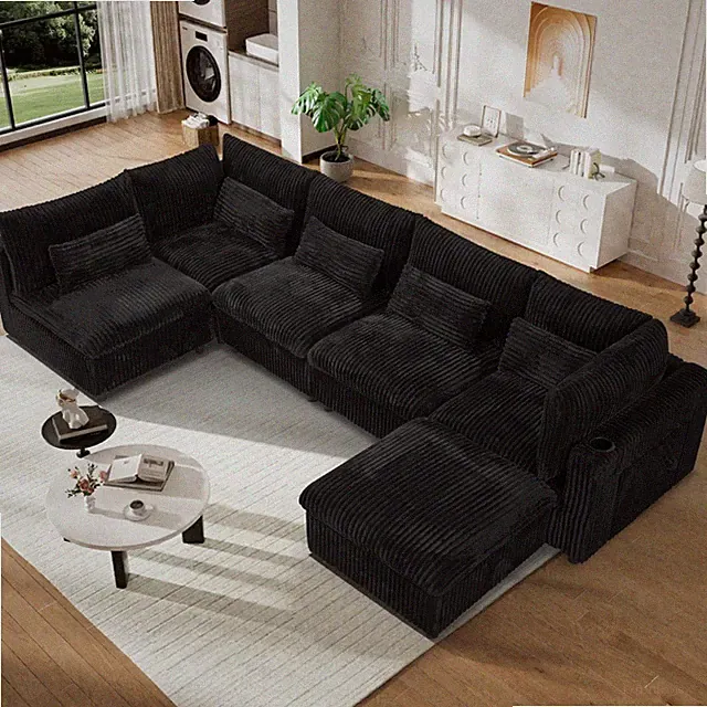 130" W x 67" D U Shaped Sectional Sofa with USB Charging & Cup Holder & Storage