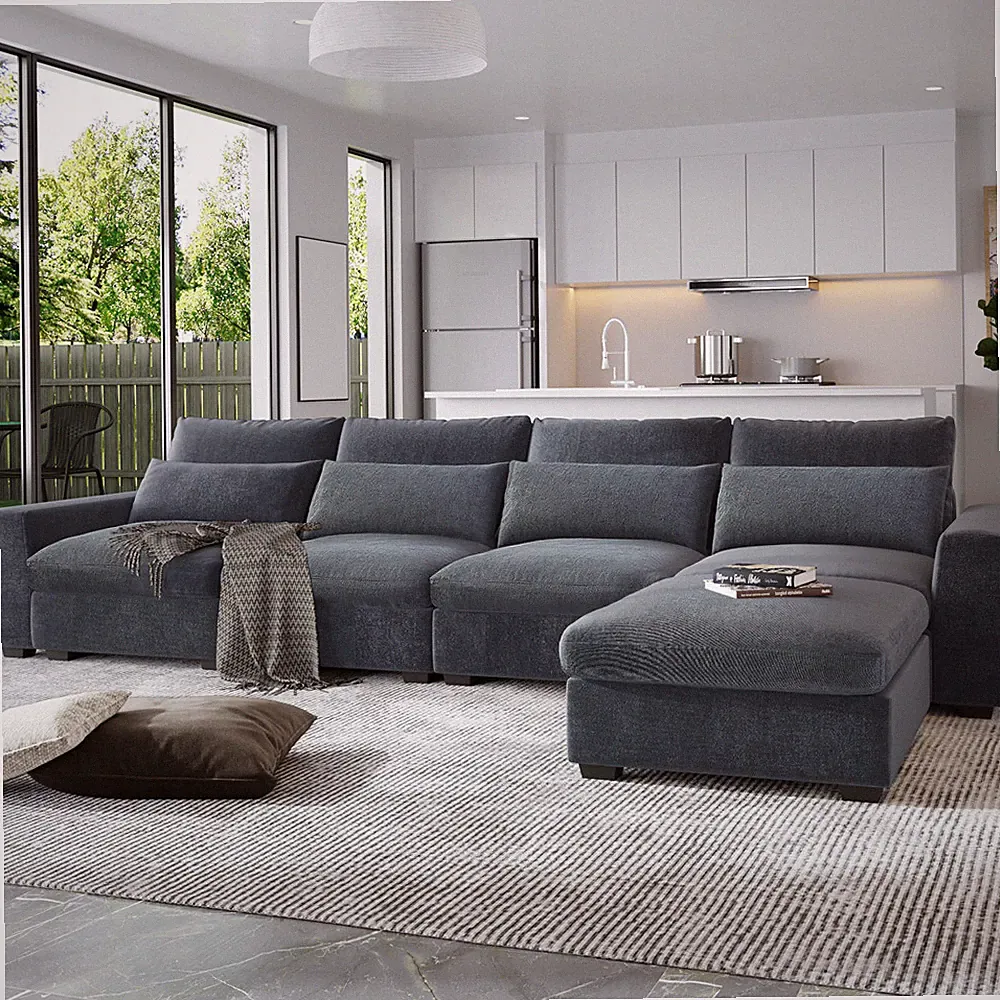 130in Modern Oversized Sectional Fluffy L-Shaped Sofa Modular Deep Cloud Couches