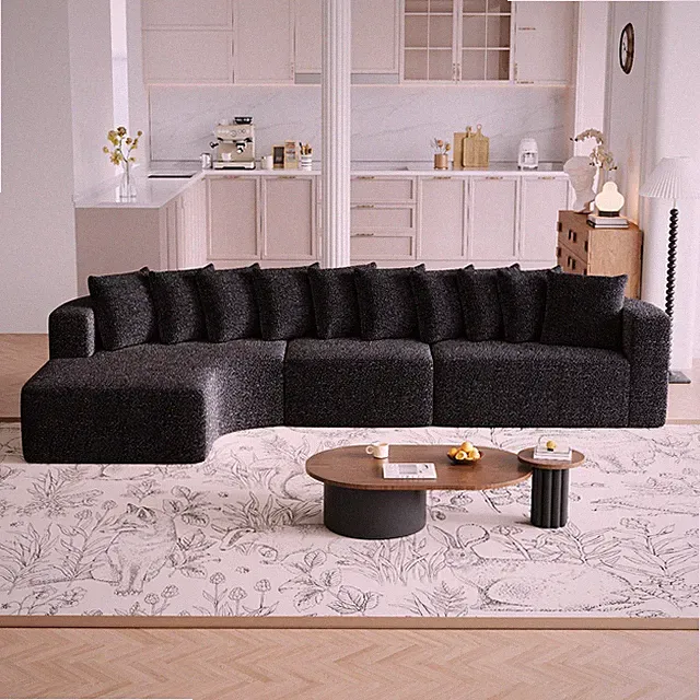131.1-inch Chenille Sectional Modern Sofa Set,Includes 10 Pillows (Left Chaise)