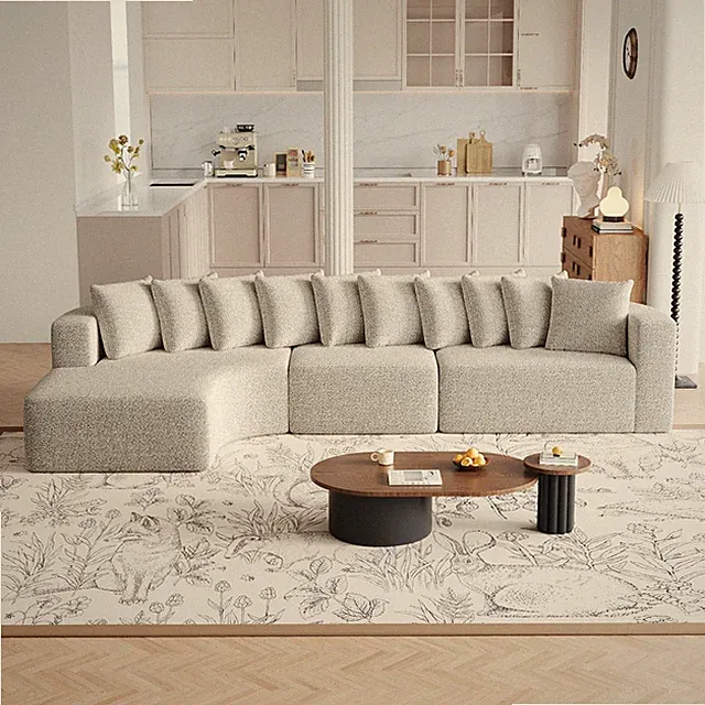 131.1-inch Chenille Sectional Modern Sofa Set,Includes 10 Pillows Light Khaki
