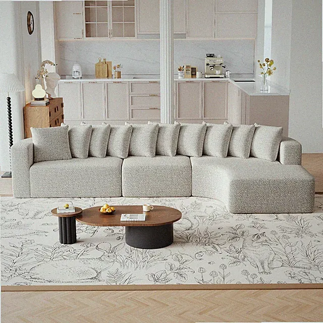 131.1-inch Chenille Sectional Modern Sofa Set,Includes 10 Pillows (Right Chaise)