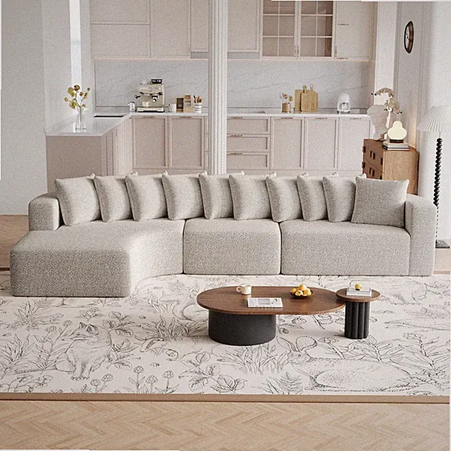 131.1-inch Chenille Sectional Sofa Set, Modern Cloud-Shaped Curved Sofa, Inclu