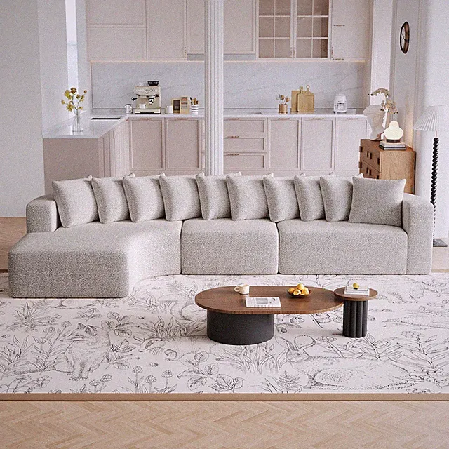 131.1-inch Chenille Sectional Sofa Set, Modern Cloud-Shaped Curved Sofa, Includ