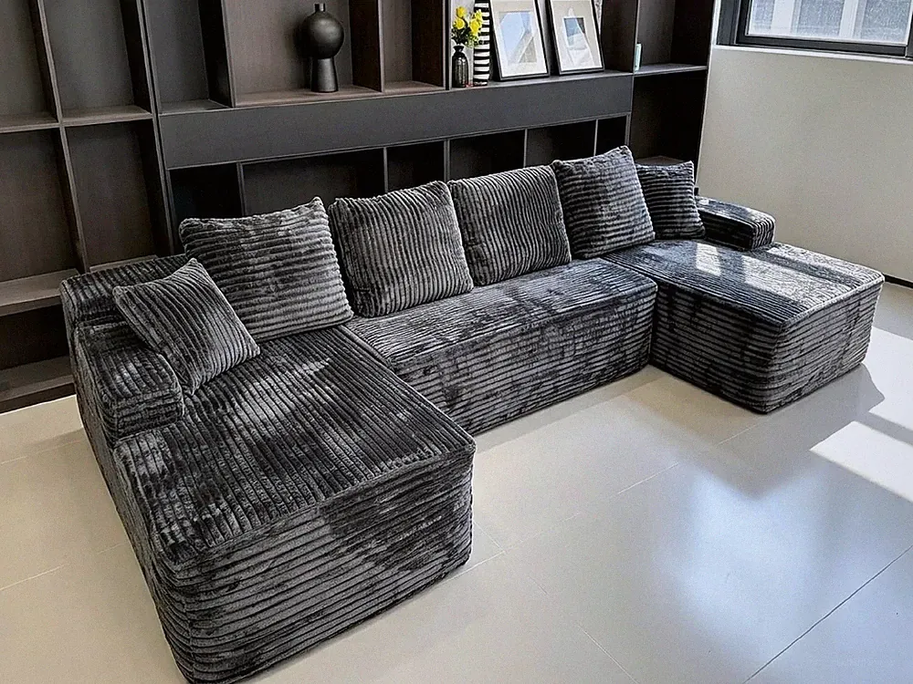 131" Grey Oversized U Shaped Sectional Boneless Couch with Double Chaise.