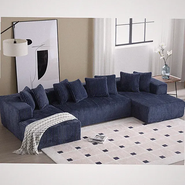131'' Modular Sectional Couch, U-shaped sofa , Chaise Lounge, Striped fabric,U
