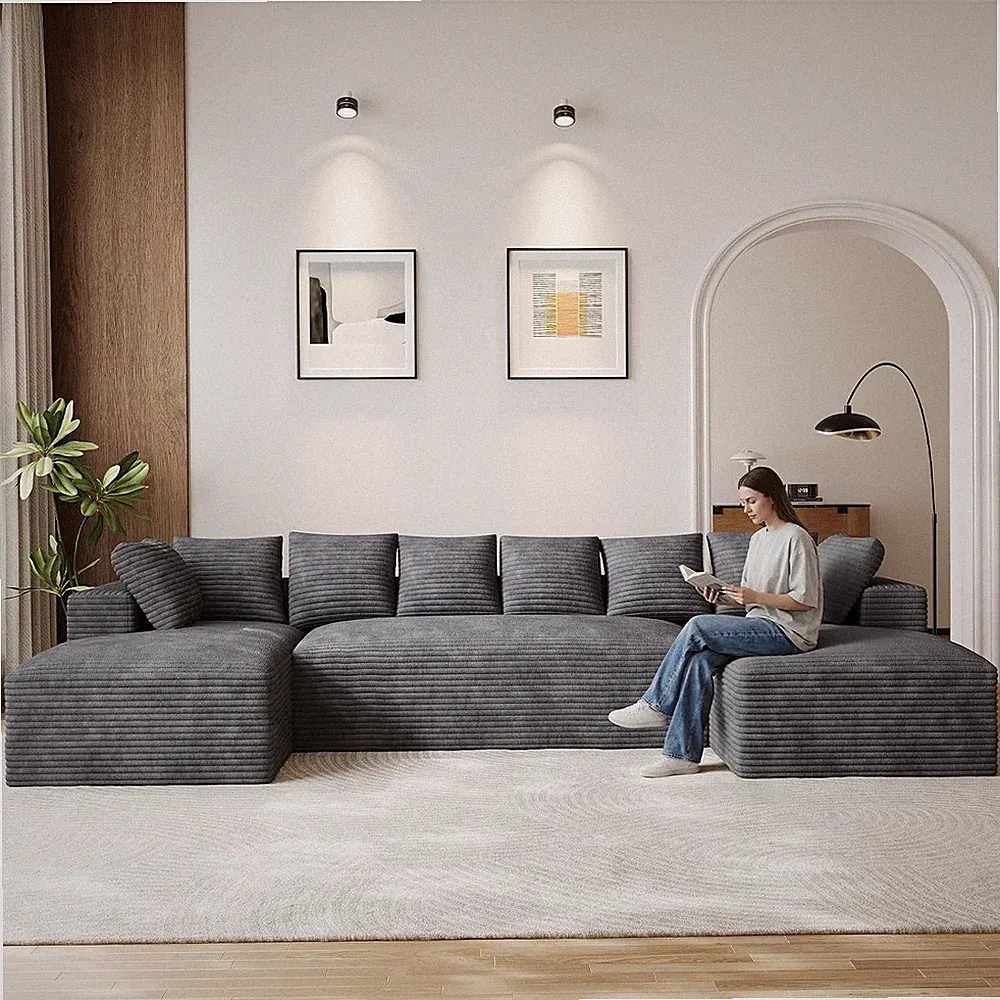 131" Oversized U-Shaped Cloud Sectional Sofa with Double Chaise, Dark Grey