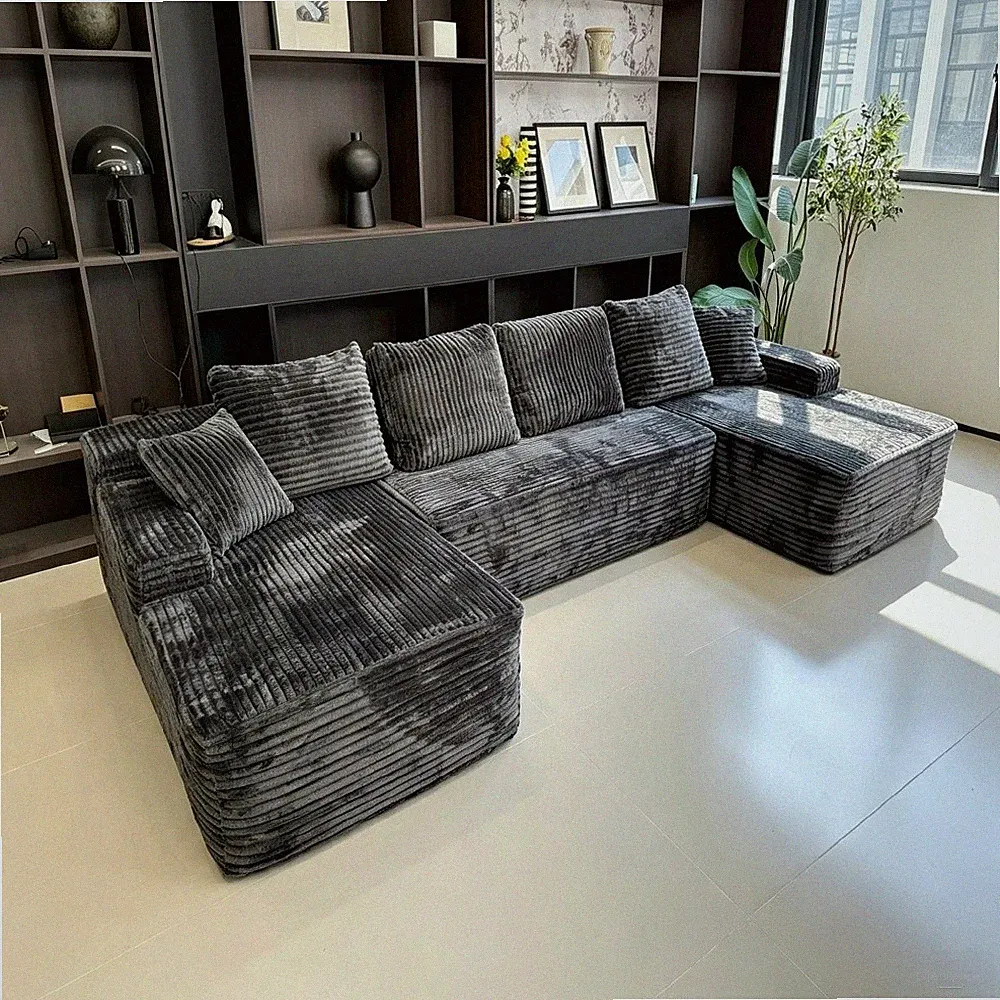 131" U-Shape Cloud Sectional Gray Modular Sofa No Assembly 2 Boxes Living Room