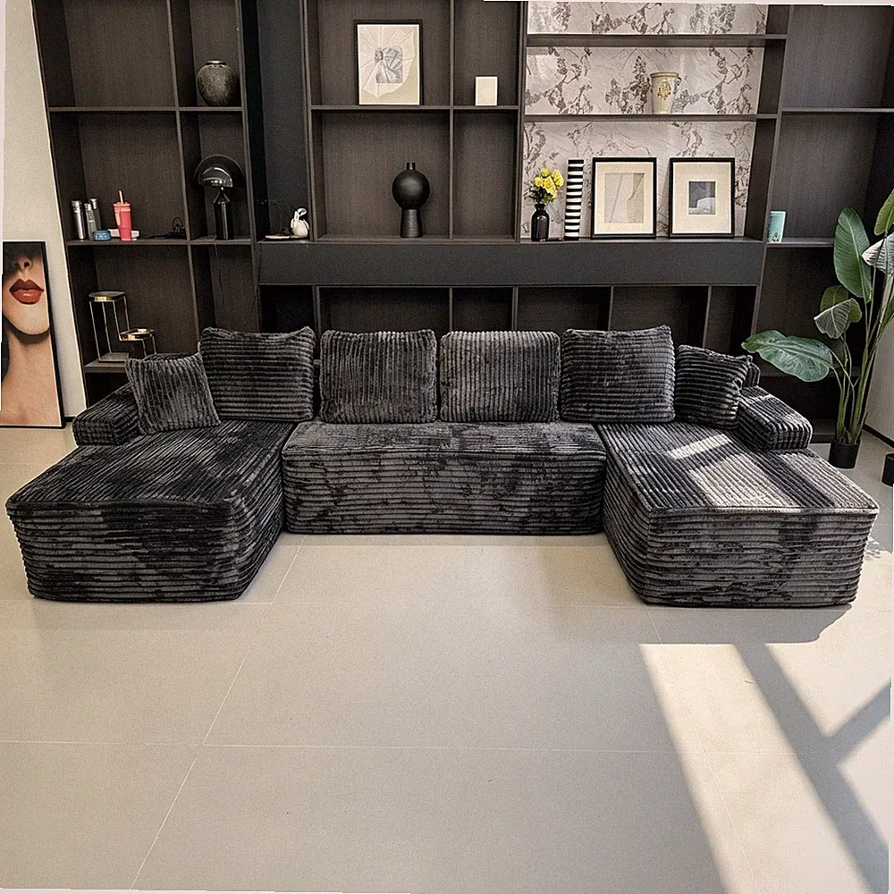 131" U-Shape Cloud Sectional Sofa, Modular, Gray, No Assembly Required
