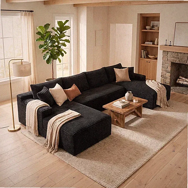 132.1" Compressible U-Shaped Sectional Sofa Set,Minimalist Style Modular Secti