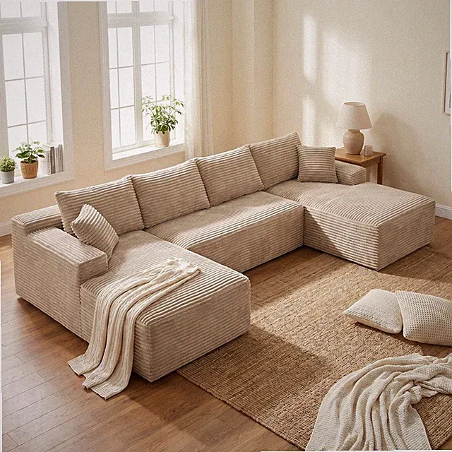 132.1" Compressible U-Shaped Sectional Sofa Set,Minimalist Style Modular Section