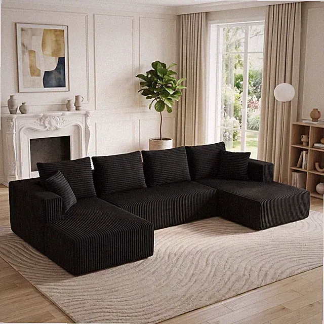132.1 Inch Modular Sectional Sofa, U-Shaped Corduroy Sofa Couch with Double