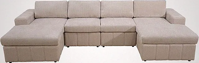 132-Inch Beige Corduroy U-Shaped Sectional Sofa with Double Chaise