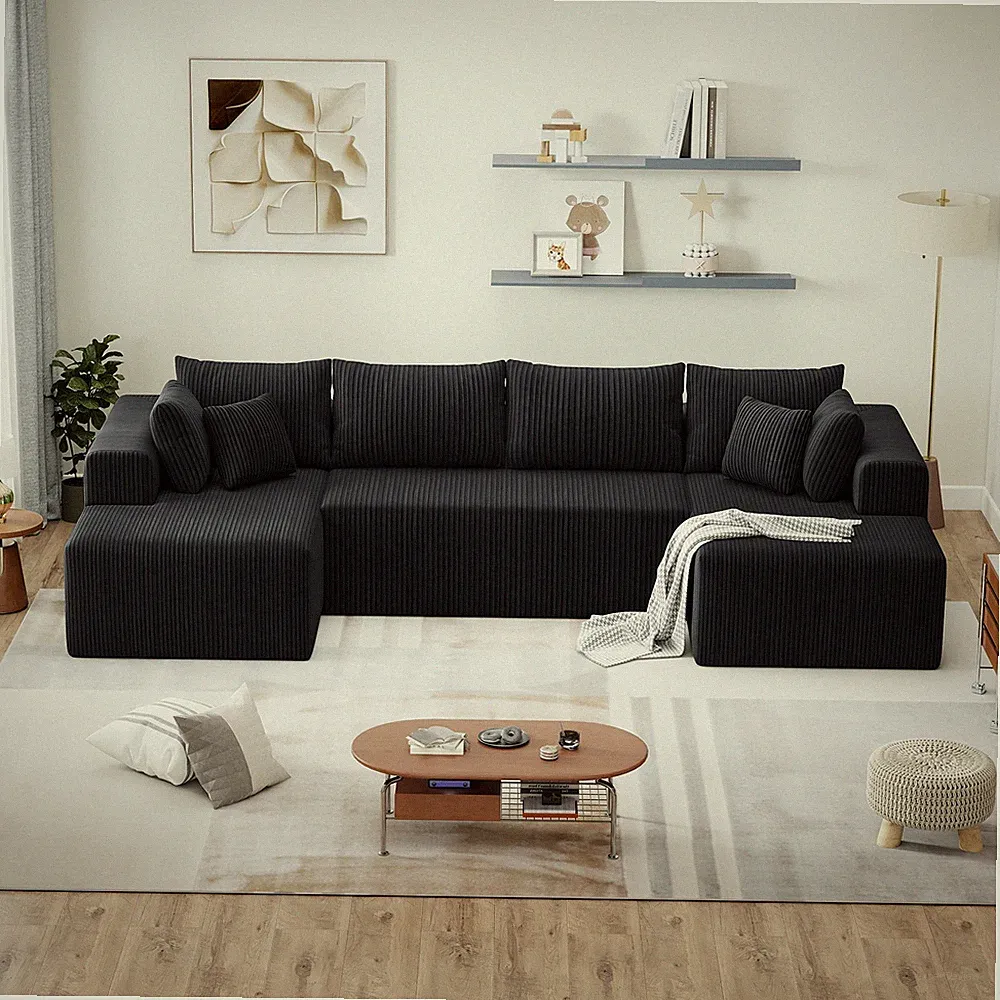 132'' Modular Boneless Couches Cloud Couch U-Shaped Sectional Sofa