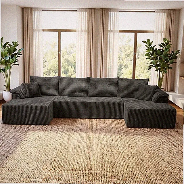 132'' Modular Boneless Couches Sofa Cloud Couch U-Shaped Sectional Sofa 4 Seater