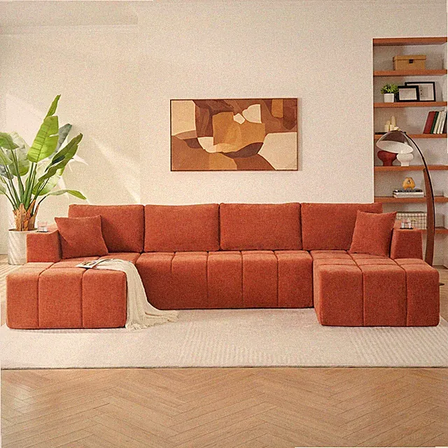 132" U-Shaped Chenille Sectional Sofa,Cloud Style Boneless Sofa w/Lounges,Modern